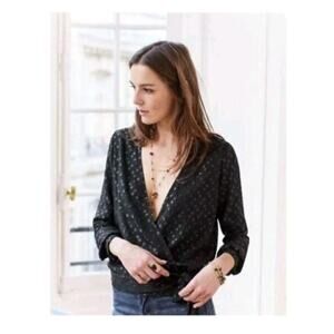 Sezane Ella Lurex Wrap Long Sleeve Blouse Women's French Size 36 / US 4